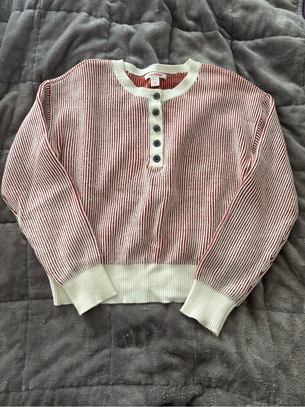 Joe Fresh Red-and-Cream Striped Henley Sweater